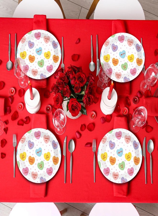 QOUBAI 50Pcs Valentine's Party Oval Plates 11 Inch Disposable Conversation Heart Paper Plate Valentine Tableware Dinnerware Set Heart Platter Dish Tray for Anniversary Wedding Party Decor Supplies - Image 4